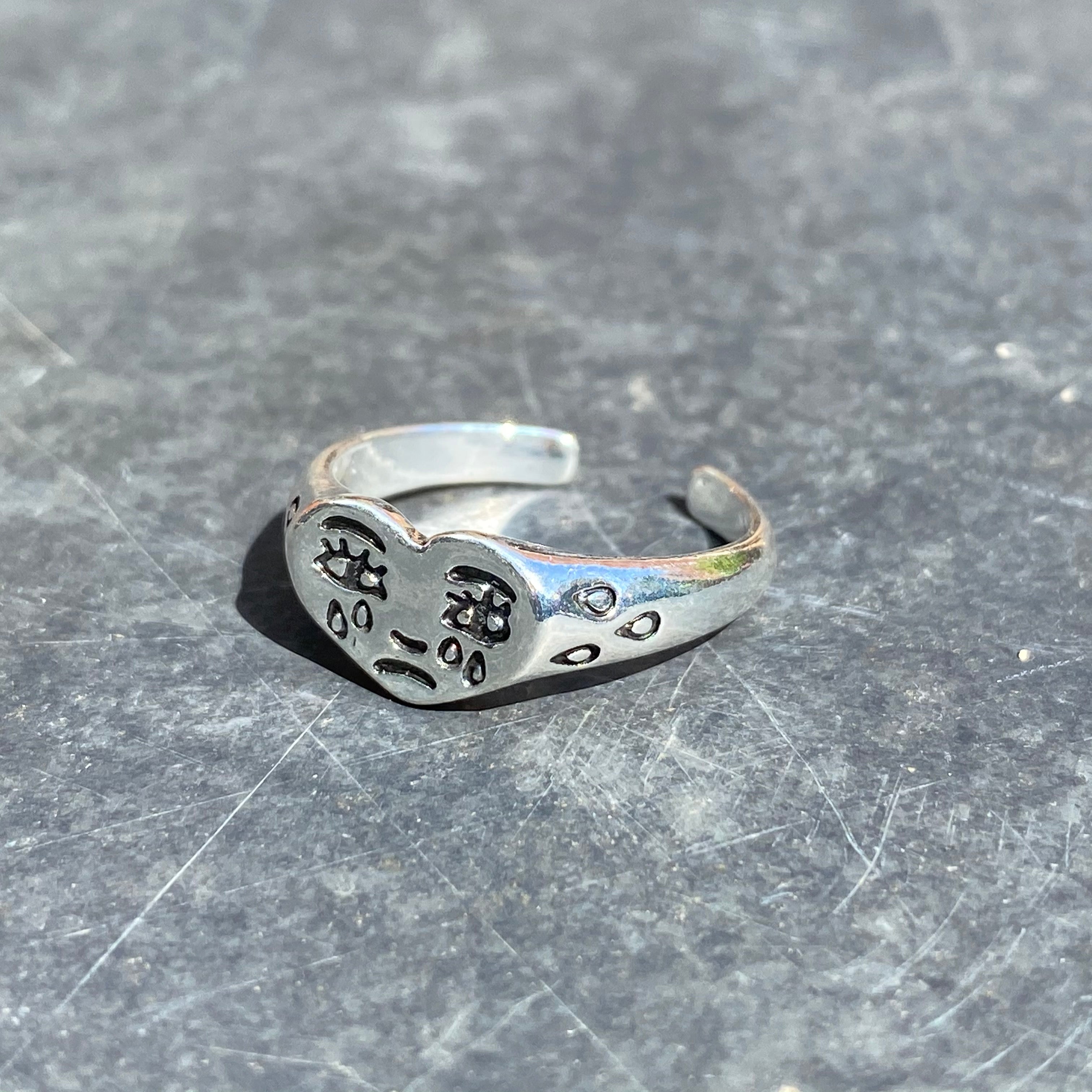 Heart Signet Crying Heart Ring Adjustable Heart Signet Ring Silver
