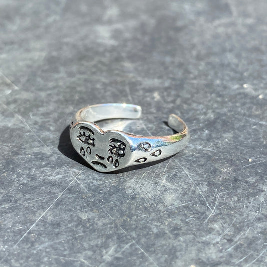 Adjustable Heart Signet Ring Silver