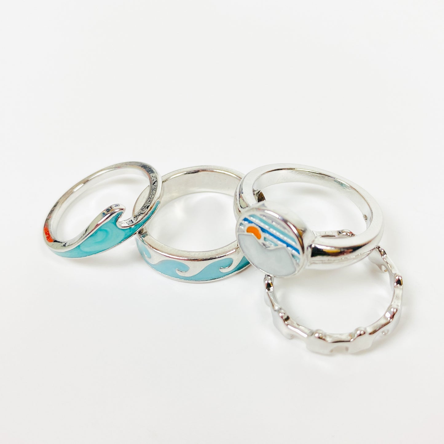 Retro Vintage Wave Ring Set Silver