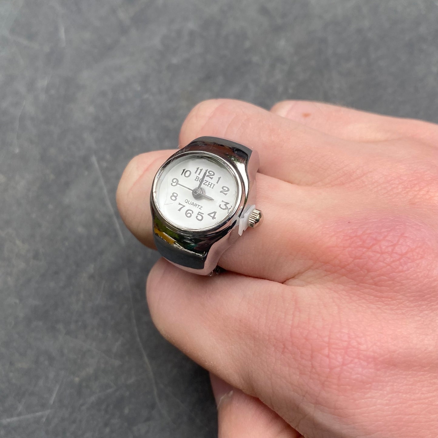 Retro Adjustable Watch Ring Silver White