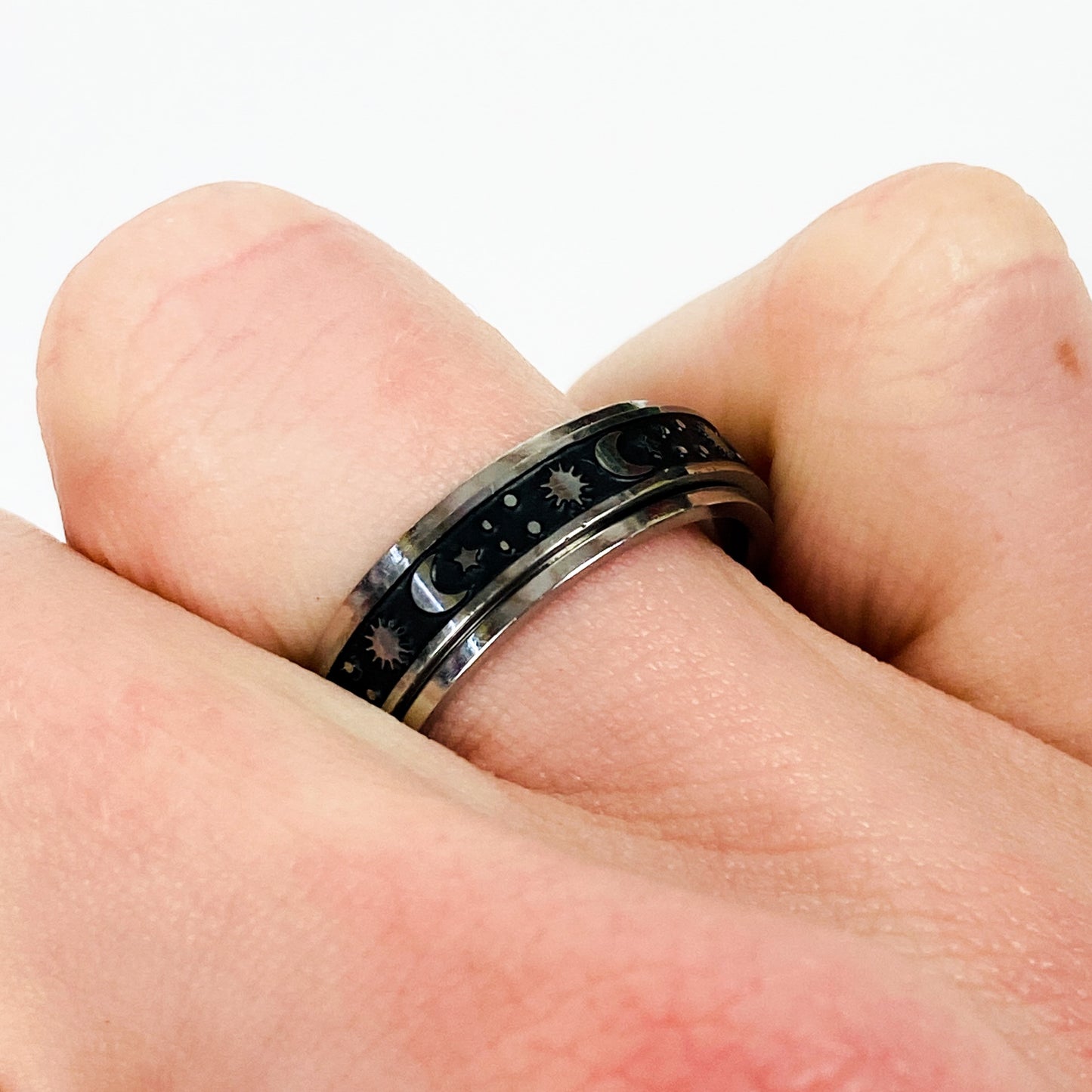 Retro Vintage Star & Moon Spinning Ring Silver