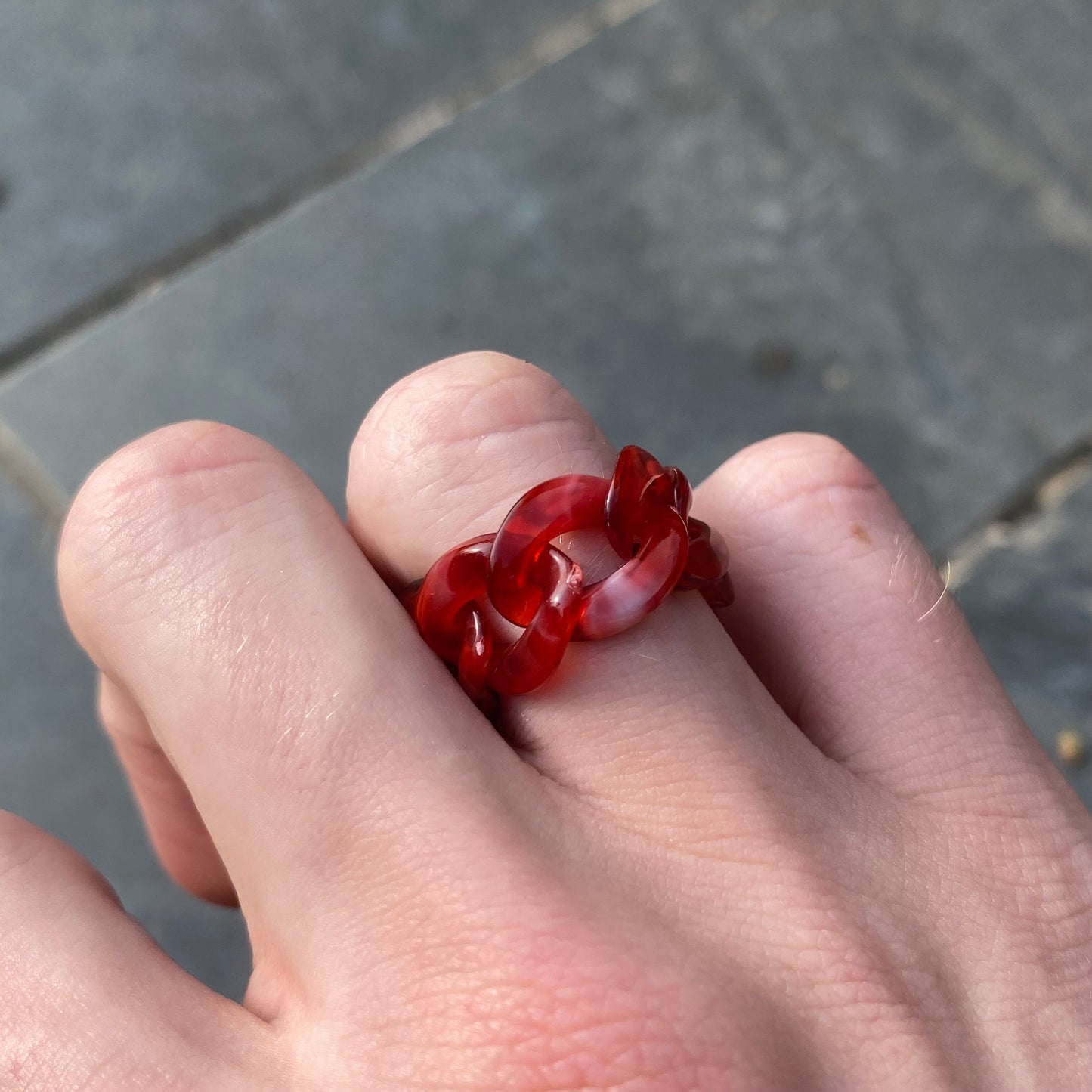 Retro Colour Block Ring Set Red