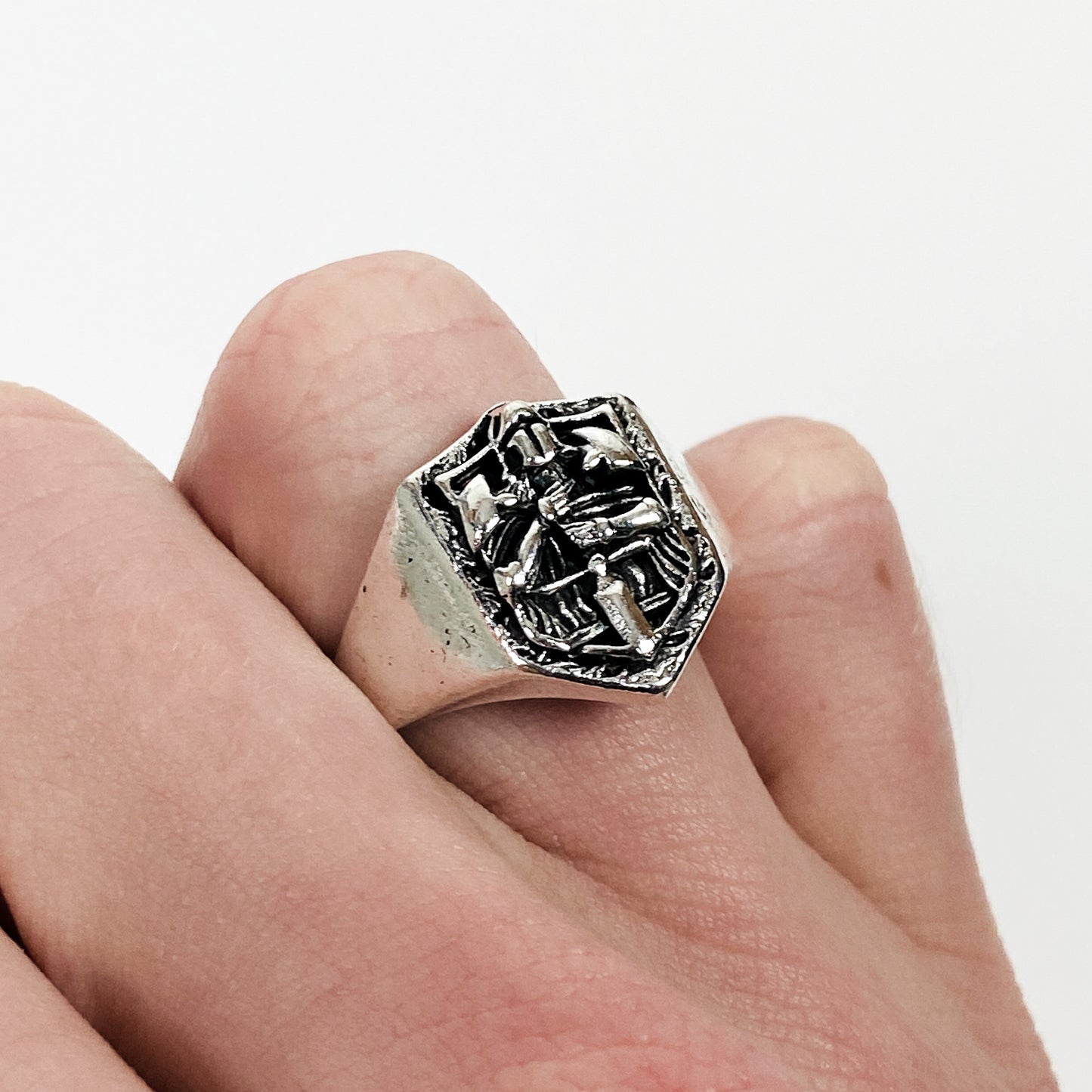Vintage Retro Adjustable Knight Signet Ring Silver