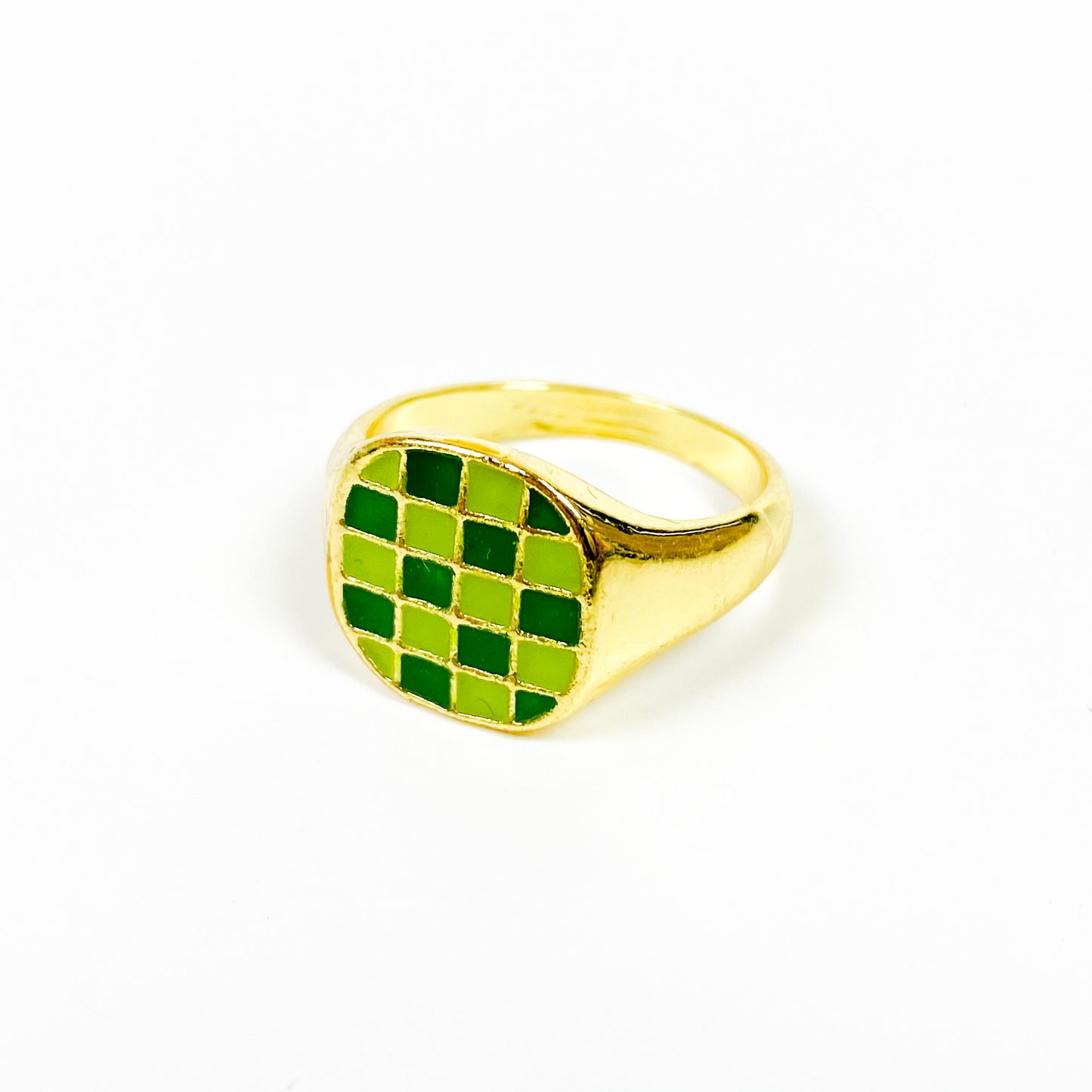 Vintage Block Signet Ring Gold Green