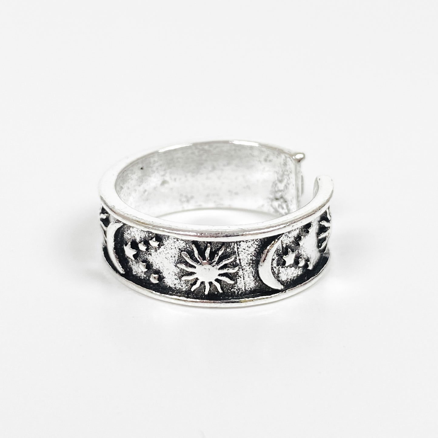 Vintage Retro Adjustable Moon Ring Silver