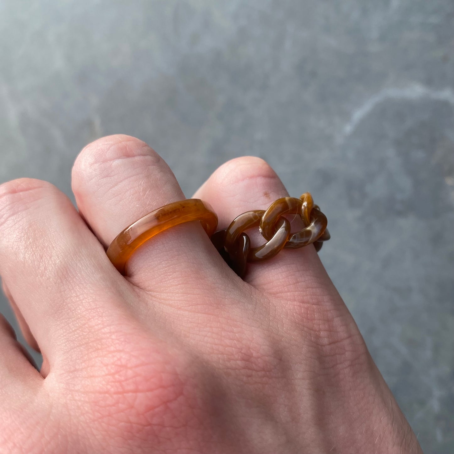 Retro Colour Block Ring Set Brown