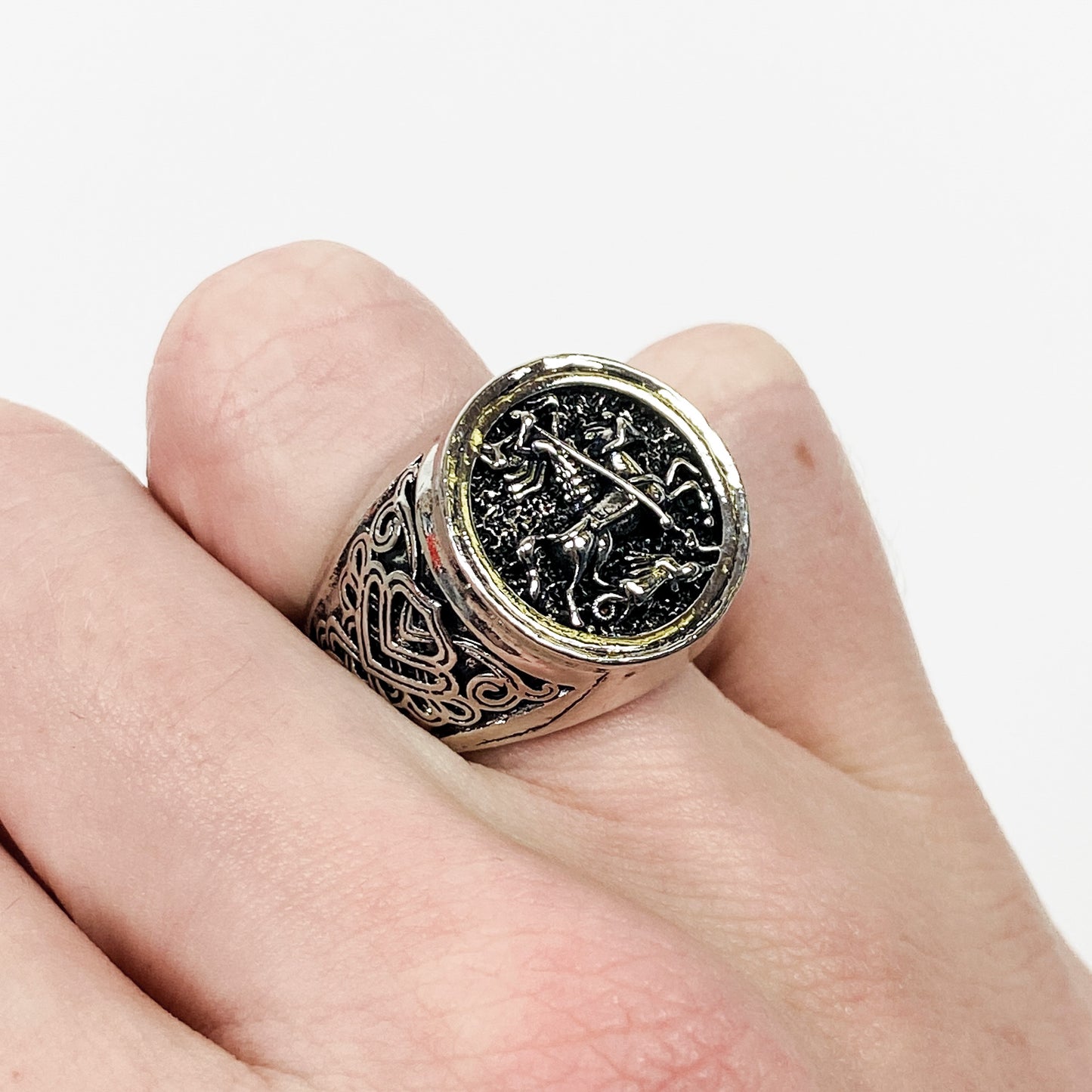 Vintage Knight Signet Ring Silver