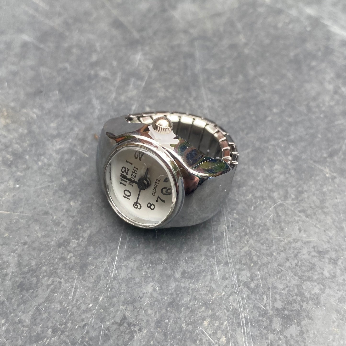 Retro Adjustable Watch Ring Silver White