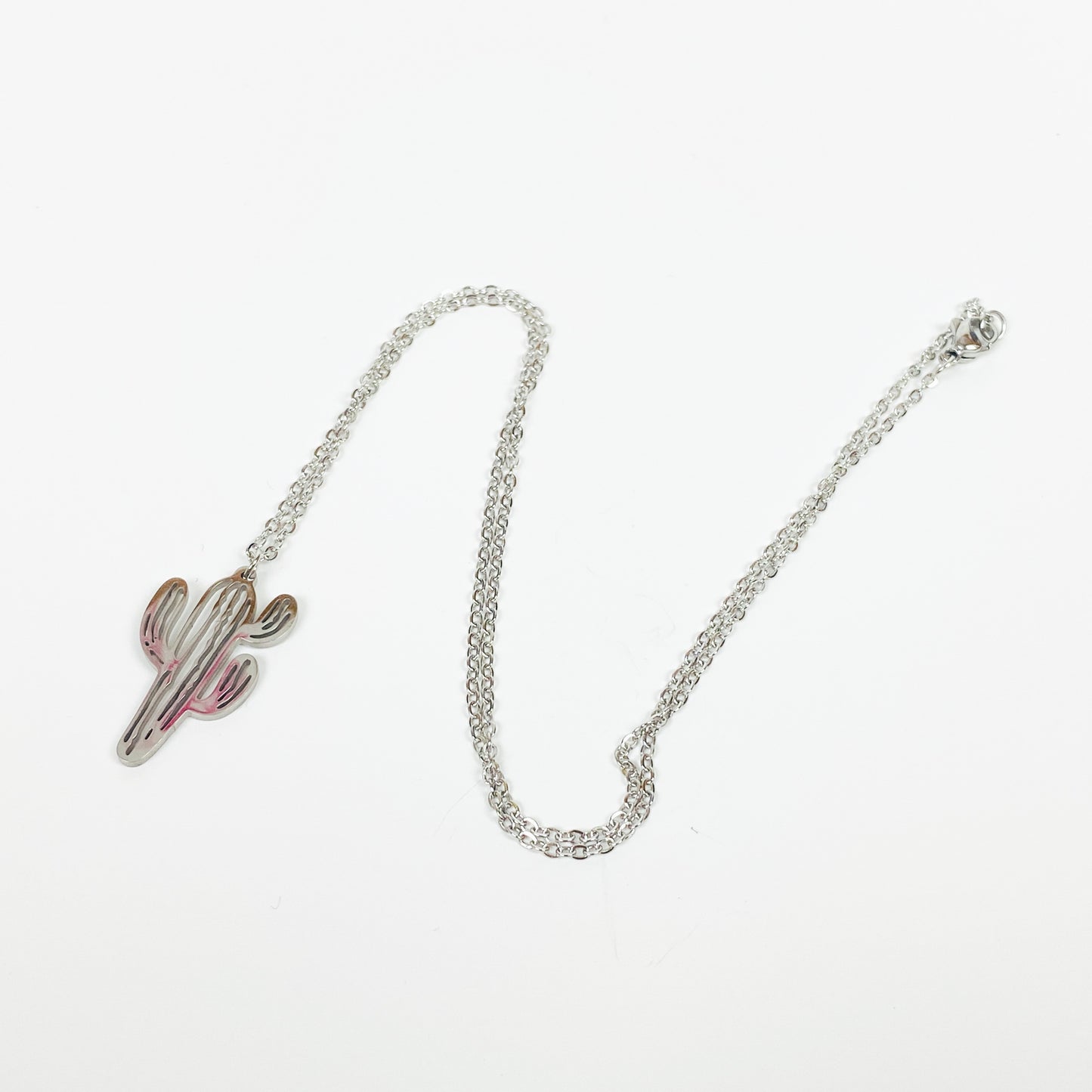 Vintage Retro Cactus Necklace Chain Silver