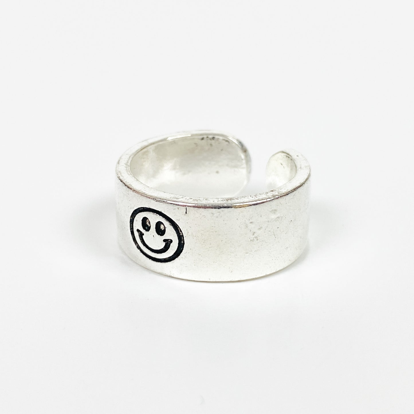 Vintage Retro Adjustable Smiley Ring Silver