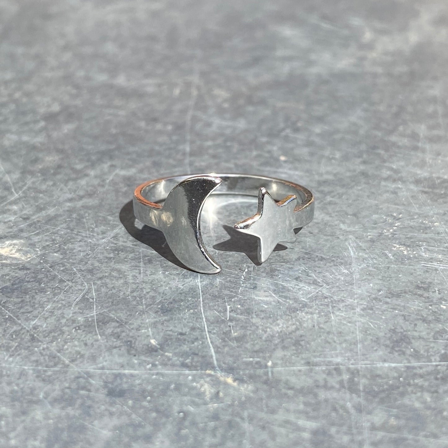 Adjustable Star & Moon Ring Silver