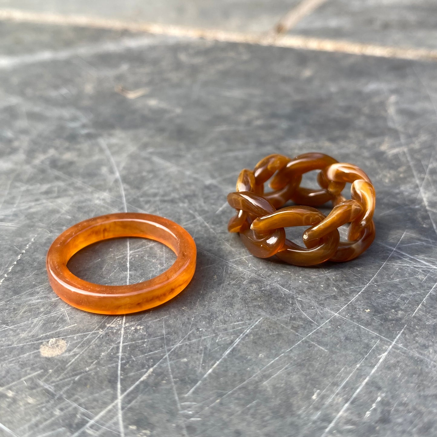Retro Colour Block Ring Set Brown