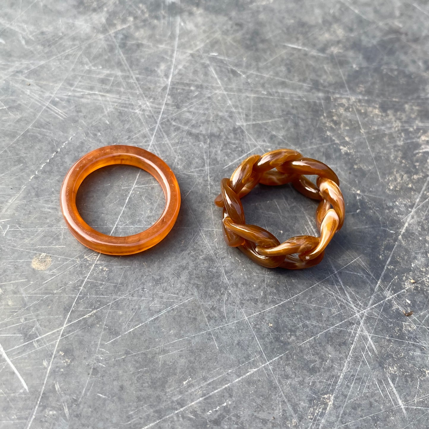 Retro Colour Block Ring Set Brown