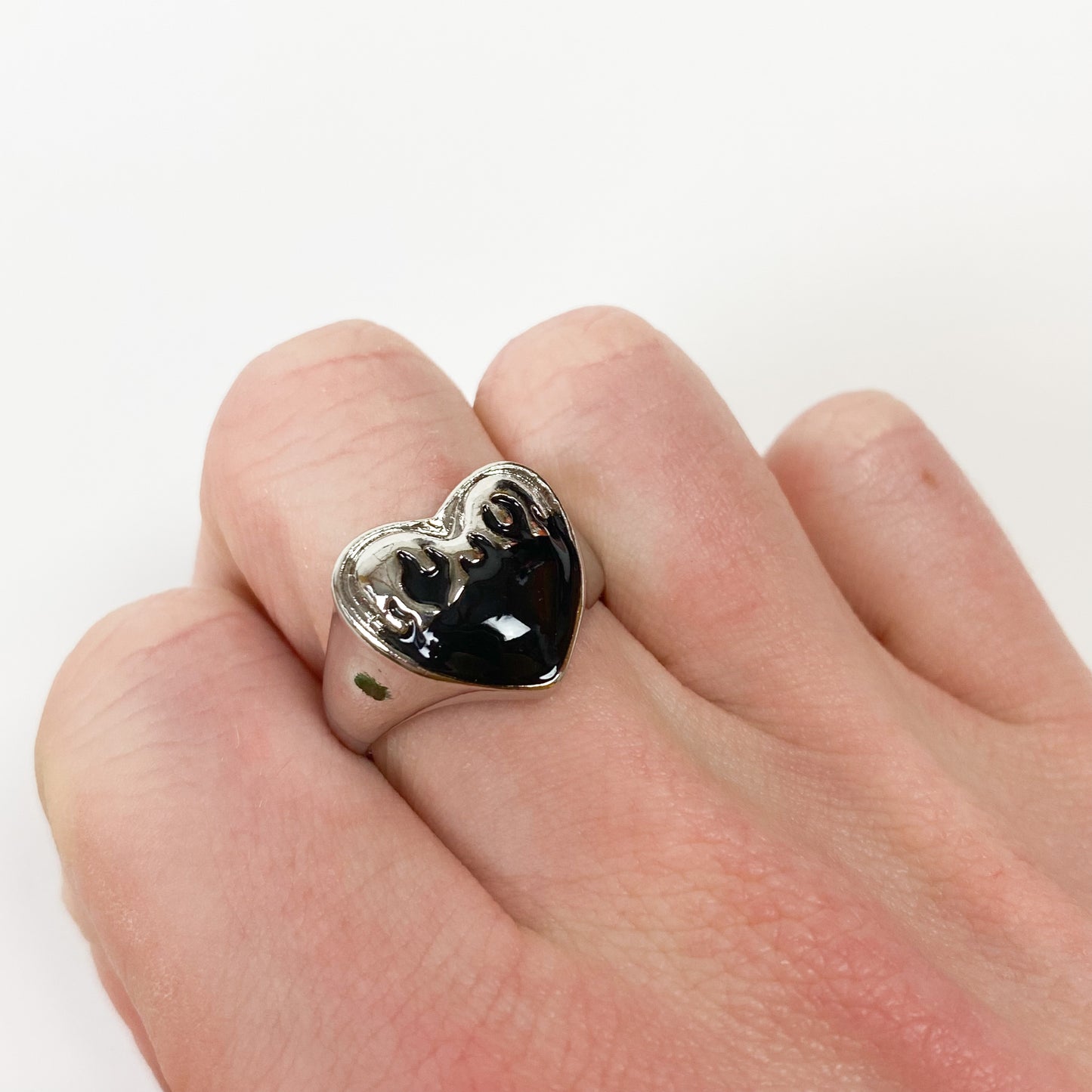 Vintage Heart Signet Ring Silver