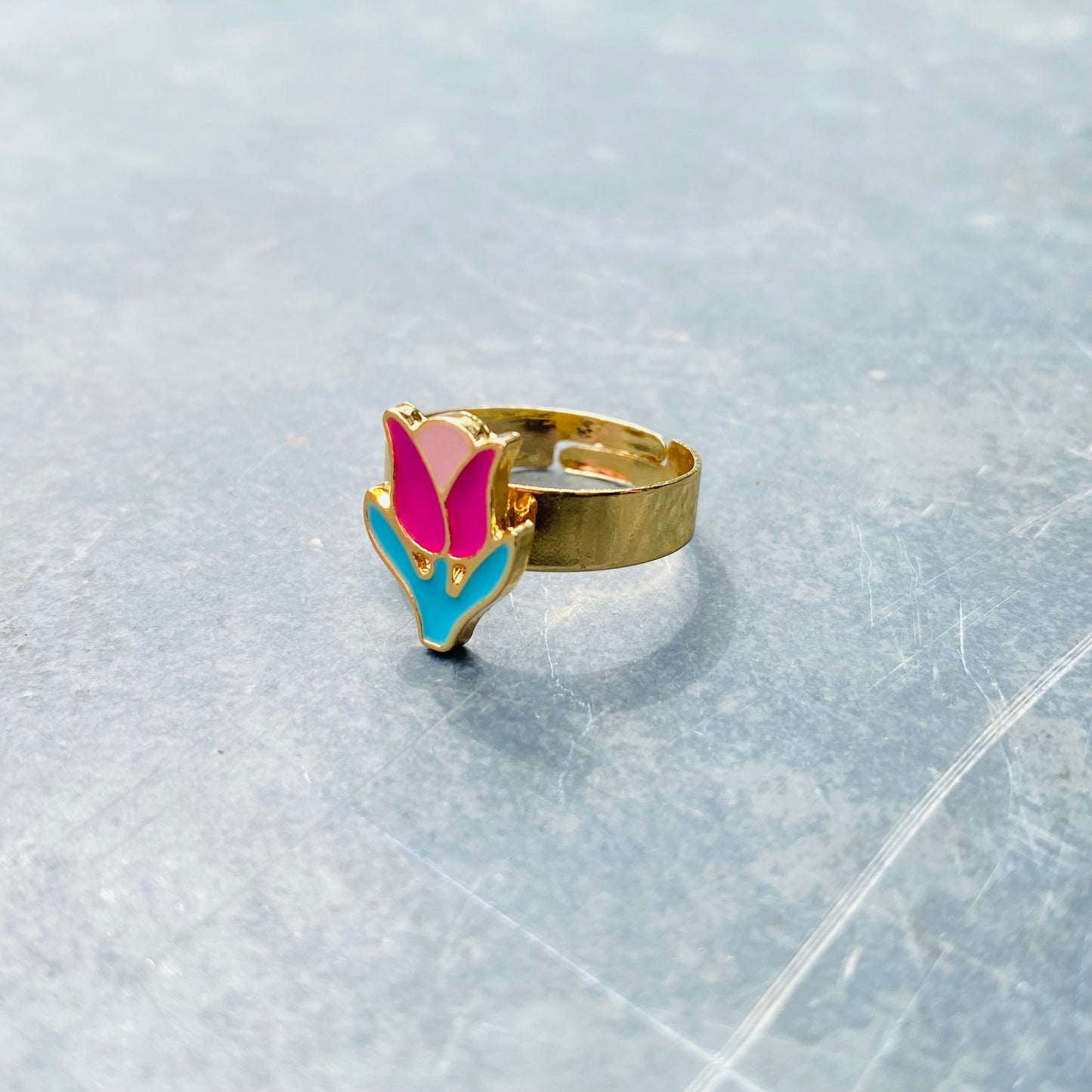 Adjustable Tulip Flower Ring Gold