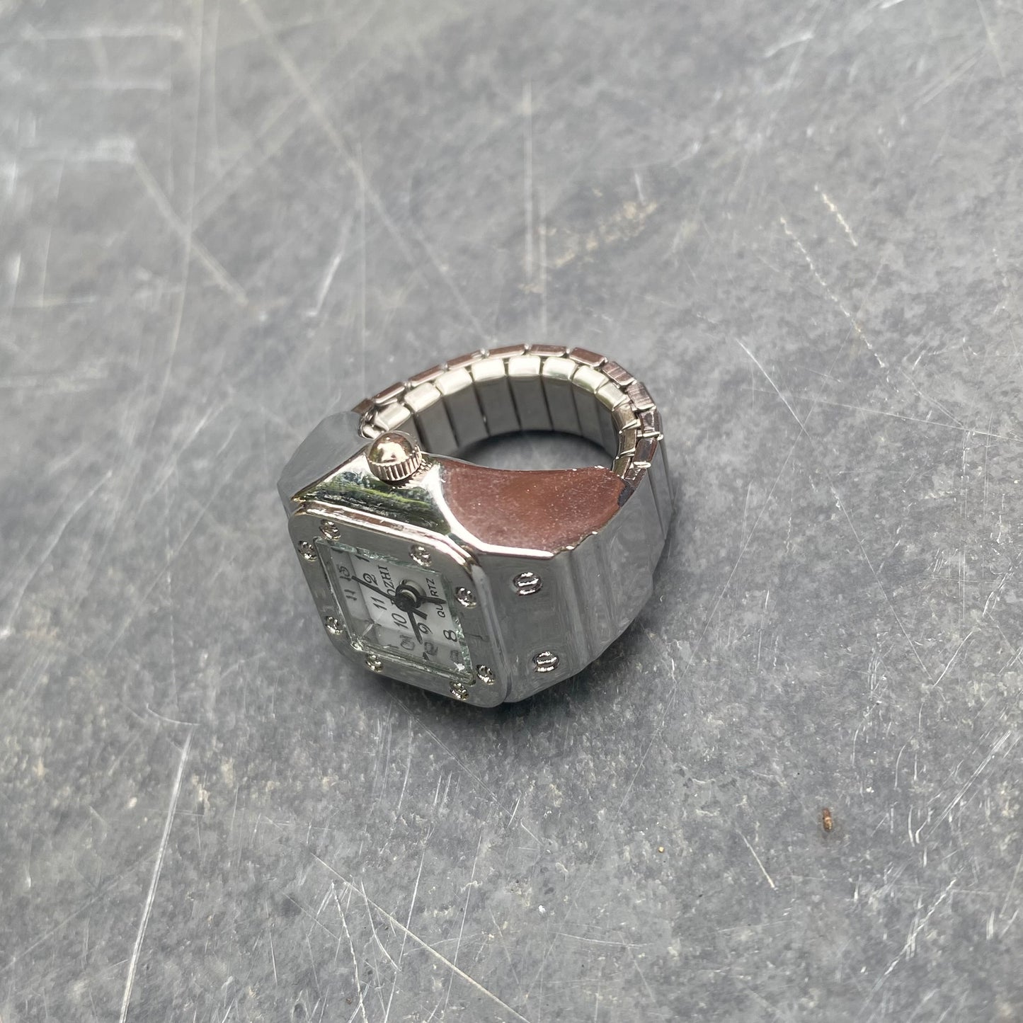Retro Adjustable Watch Ring Silver White
