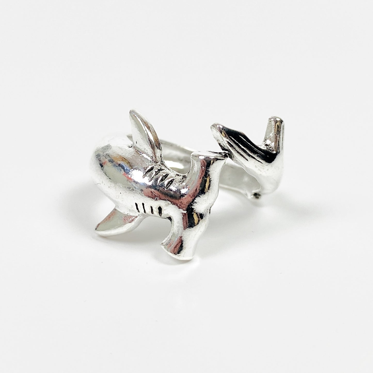 Vintage Retro Adjustable Shark Ring Silver