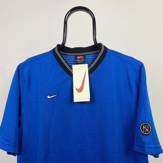 90s Nike Town Football Shirt T-Shirt Blue Medium
