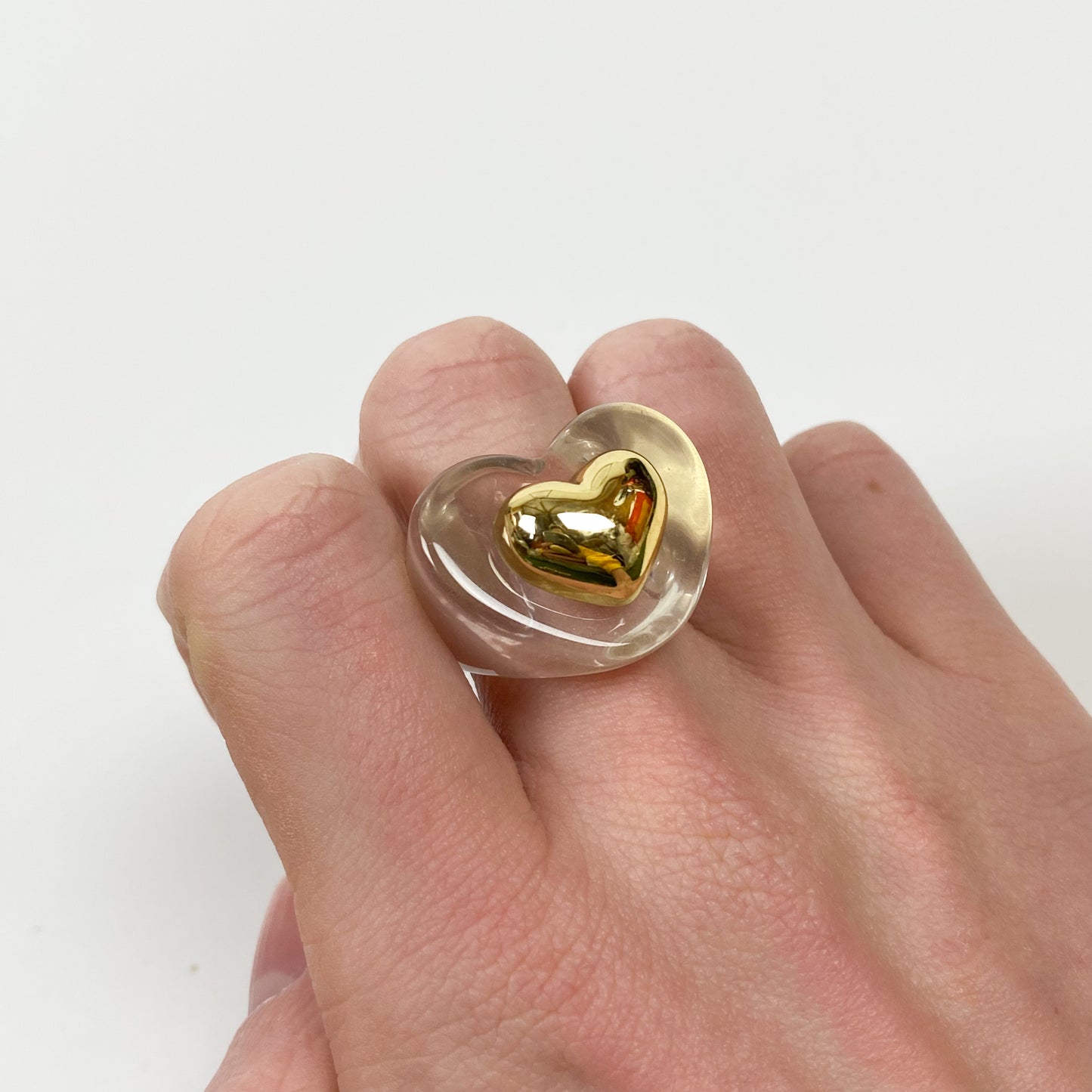 Retro Chunky Heart Ring Clear