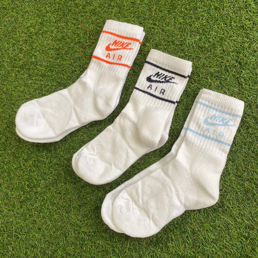 Vintage Nike Air Socks 3 Pack White UK12-8