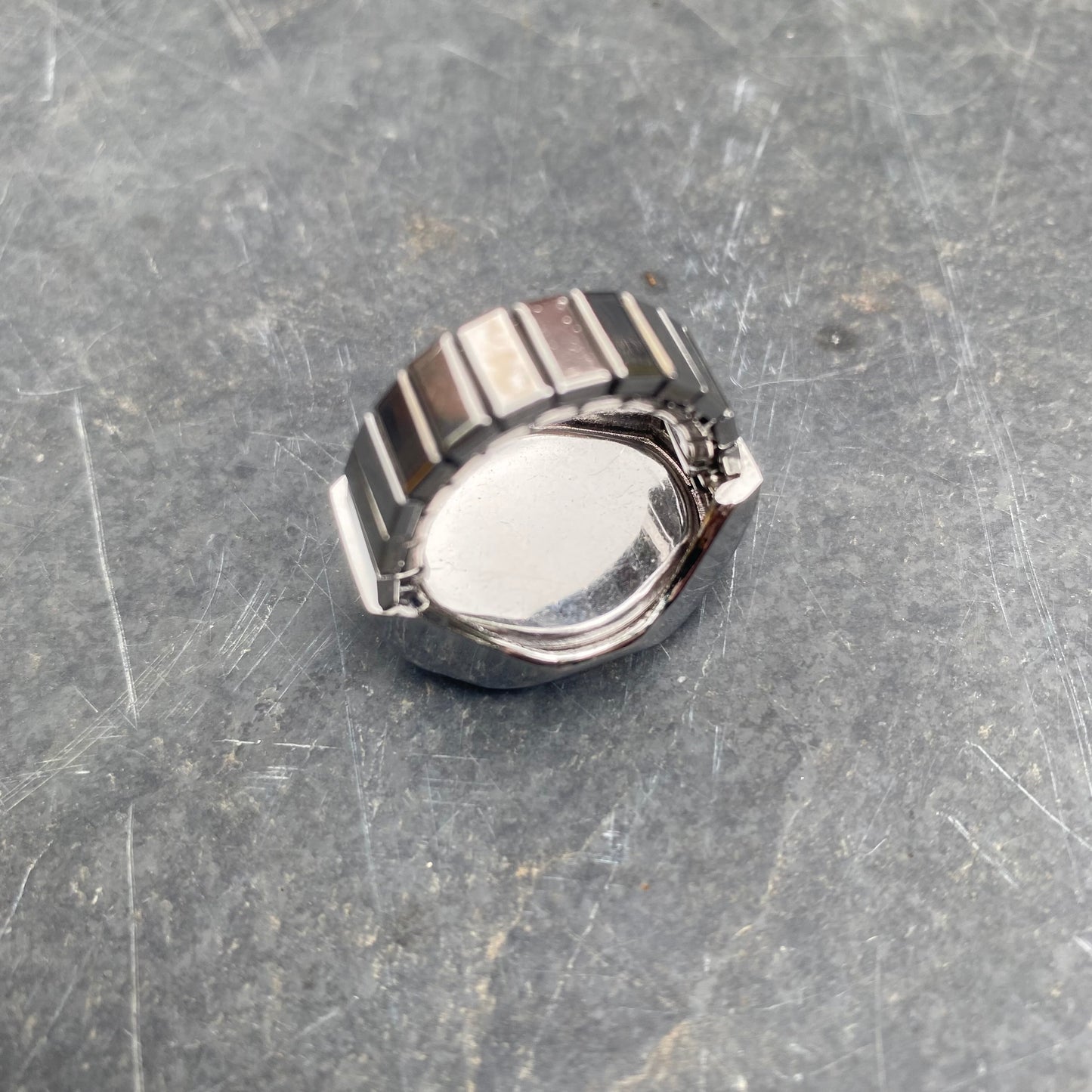 Vintage Watch Ring Silver Red Adjustable