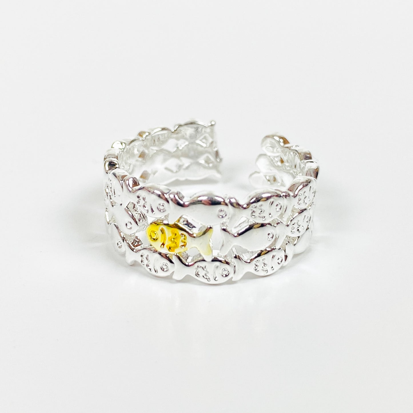 Vintage Retro Adjustable Fish Ring Silver