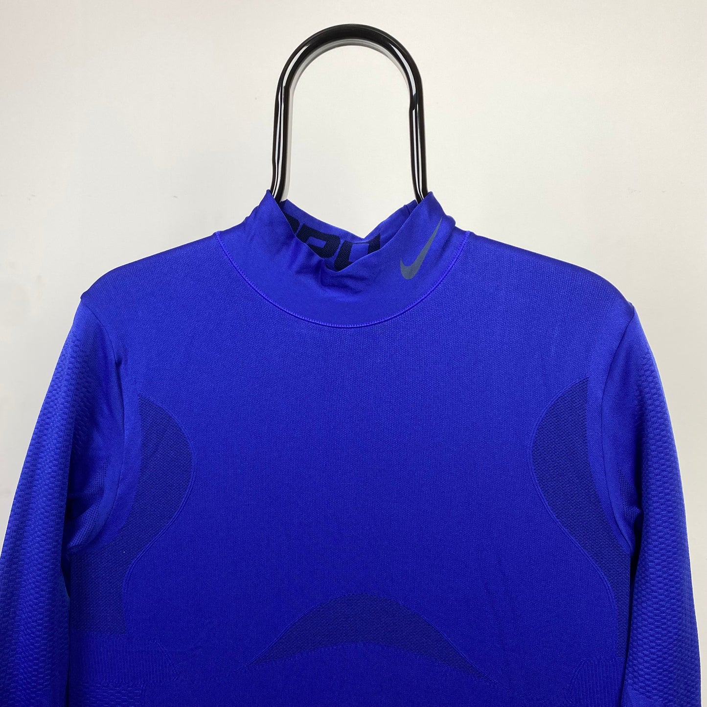 Vintage Nike Pro Mock Neck Long Sleeve T-Shirt Blue Large
