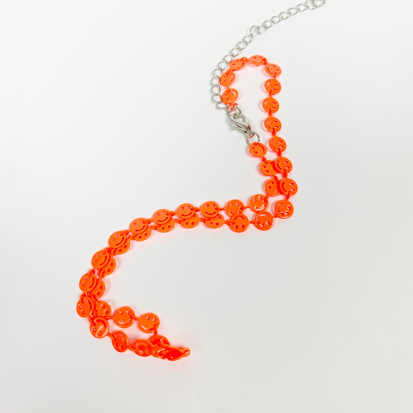 Vintage Retro Smiley Necklace Chain Orange