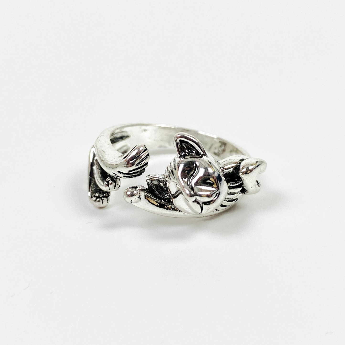 Vintage Retro Adjustable Cat Ring Silver