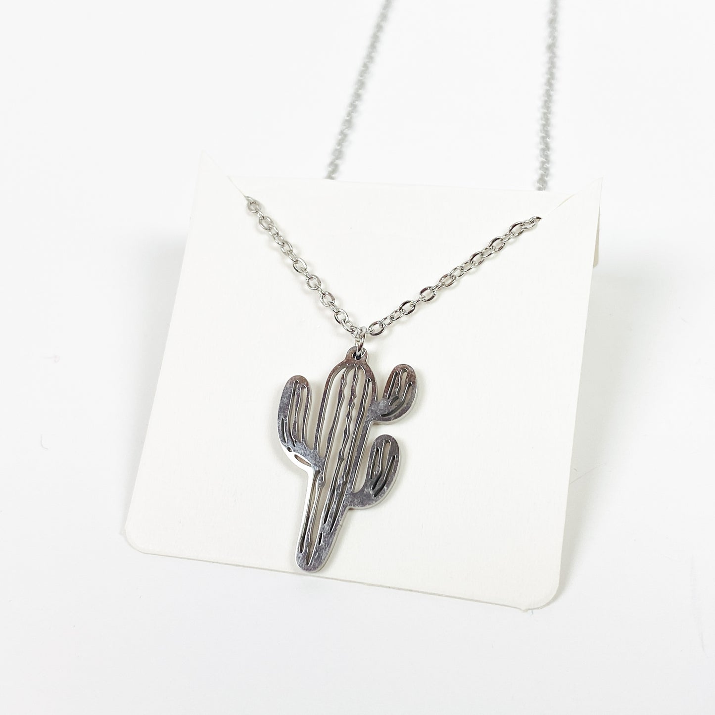 Vintage Retro Cactus Necklace Chain Silver