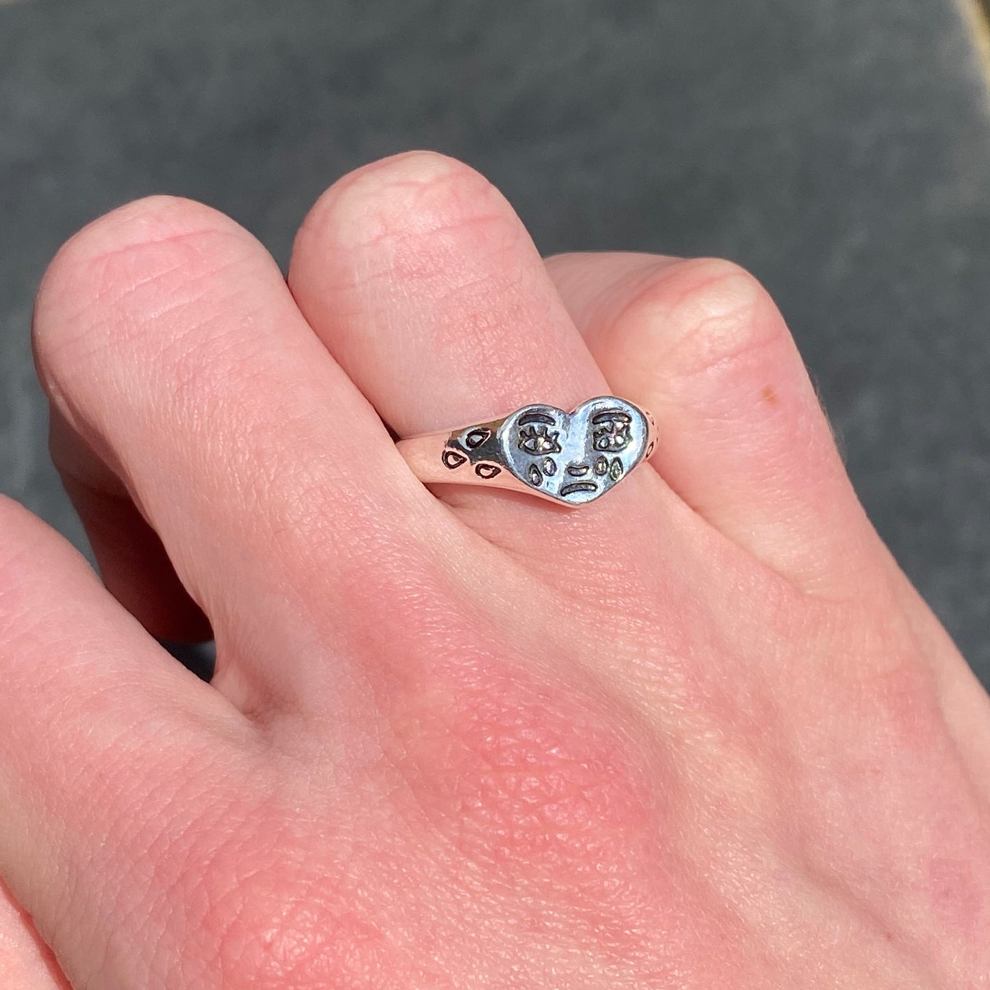 Adjustable Heart Signet Ring Silver