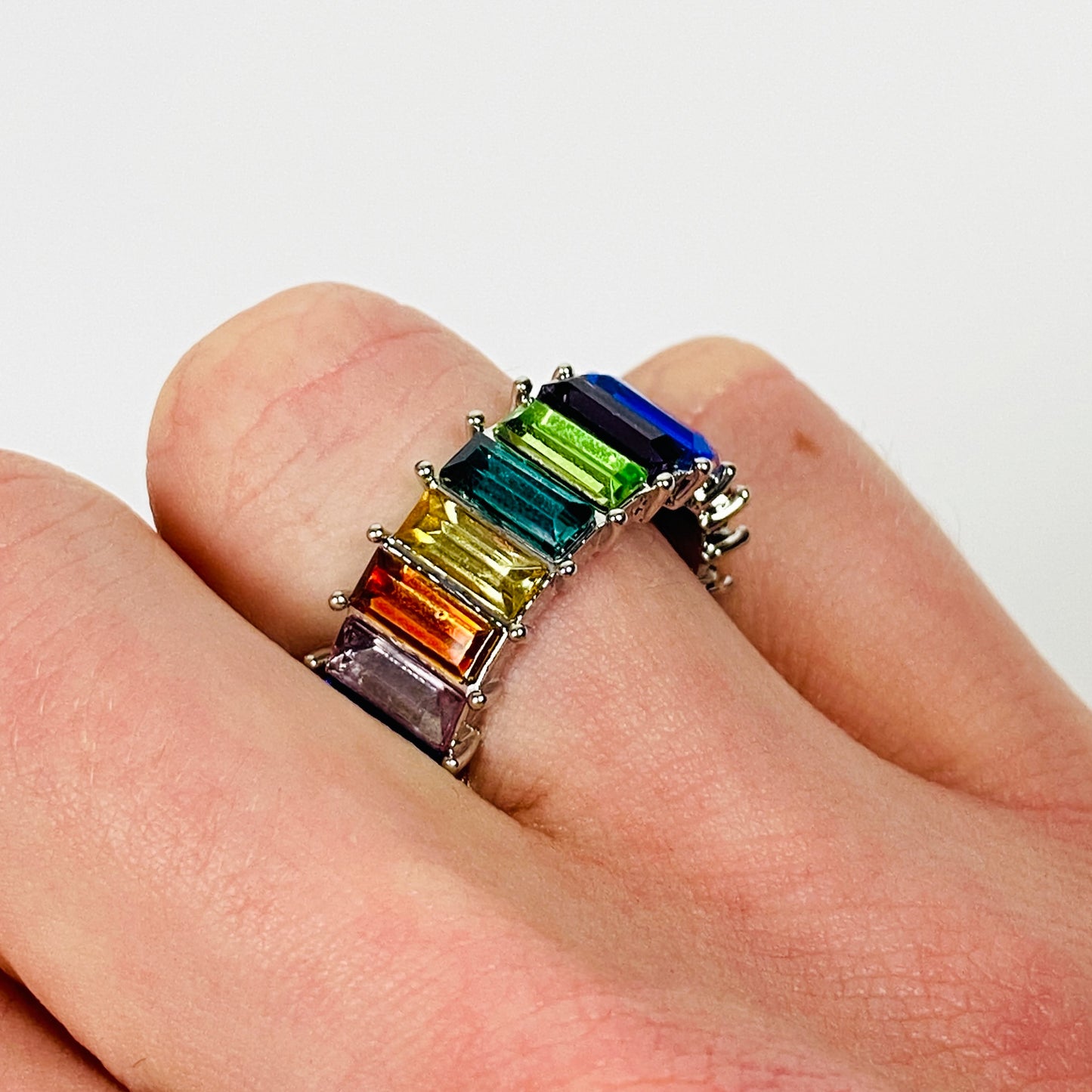 Retro Vintage Gem Ring Silver Multicolour