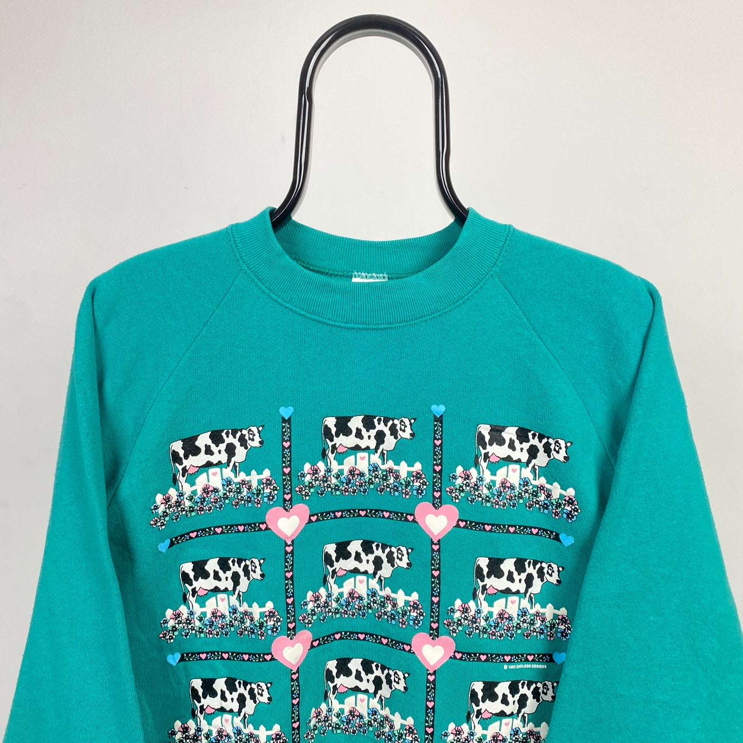 Retro Cow Sweatshirt Green Large