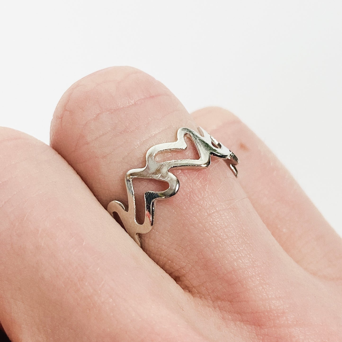 Vintage Retro Adjustable Heart Ring Silver