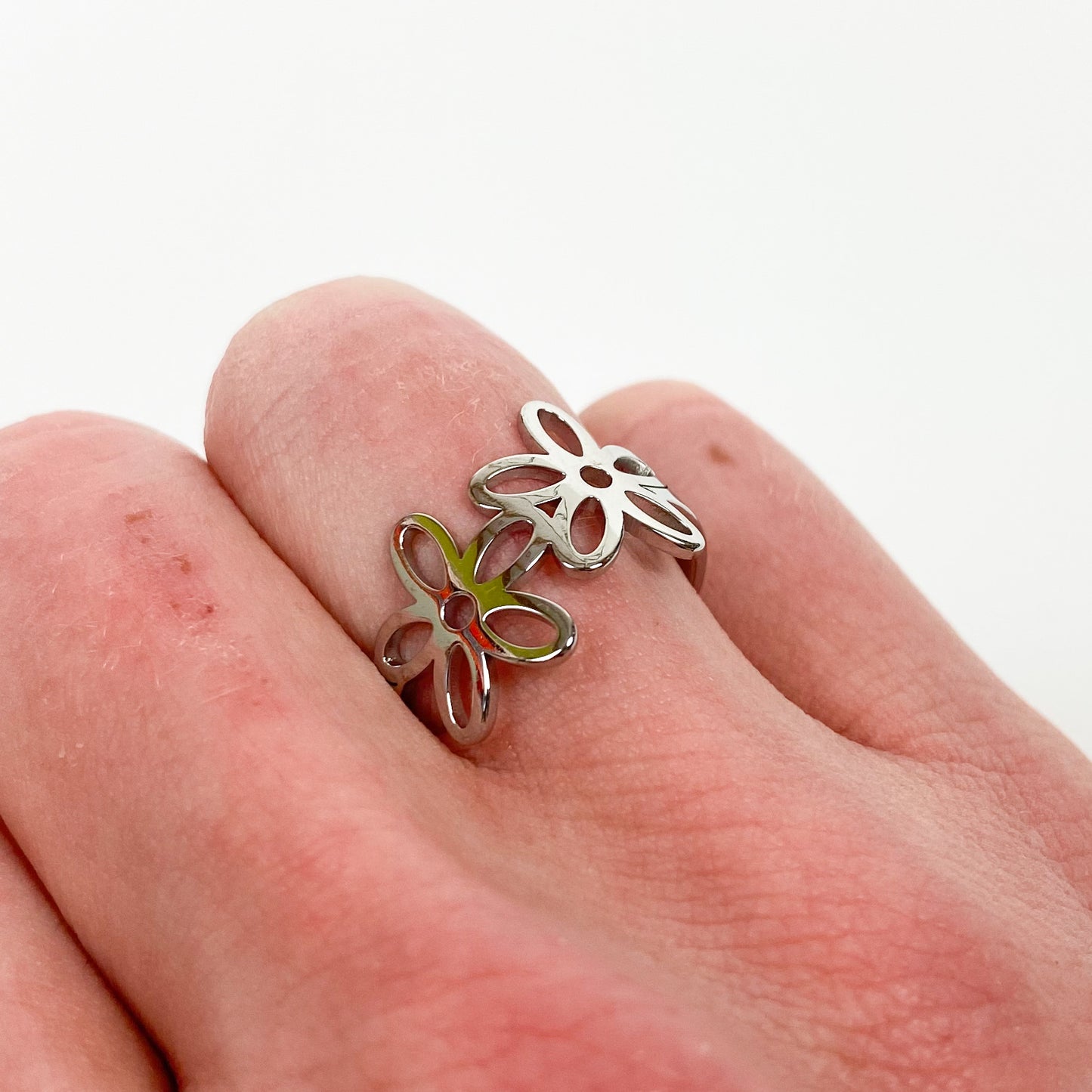 Vintage Adjustable Flower Ring Silver