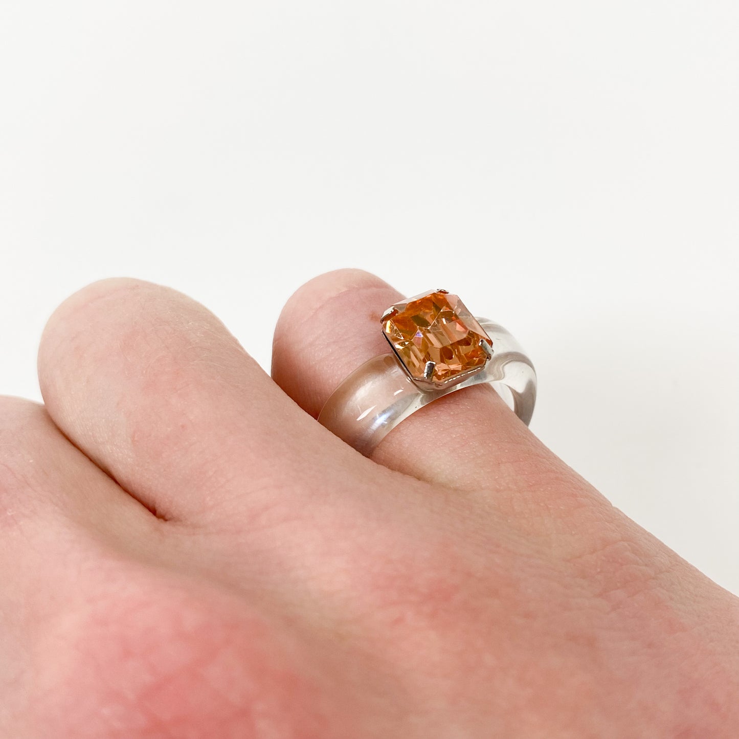 Retro Chunky Gem Ring Clear