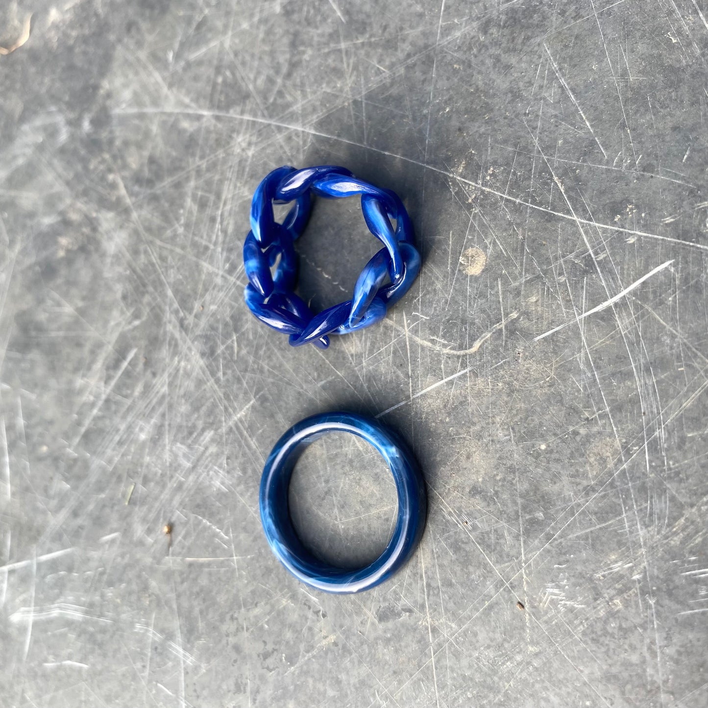 Retro Colour Block Ring Set Blue