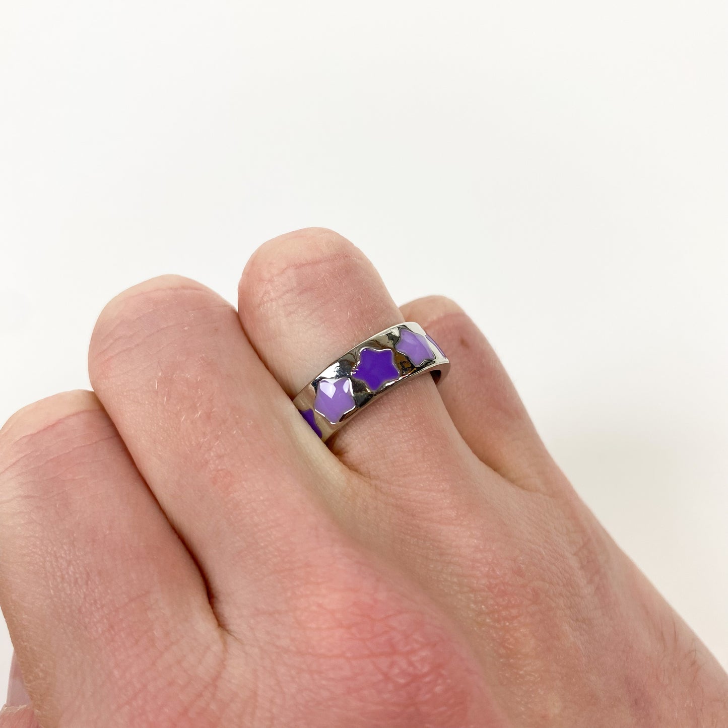 Retro Adjustable Star Ring Silver Purple