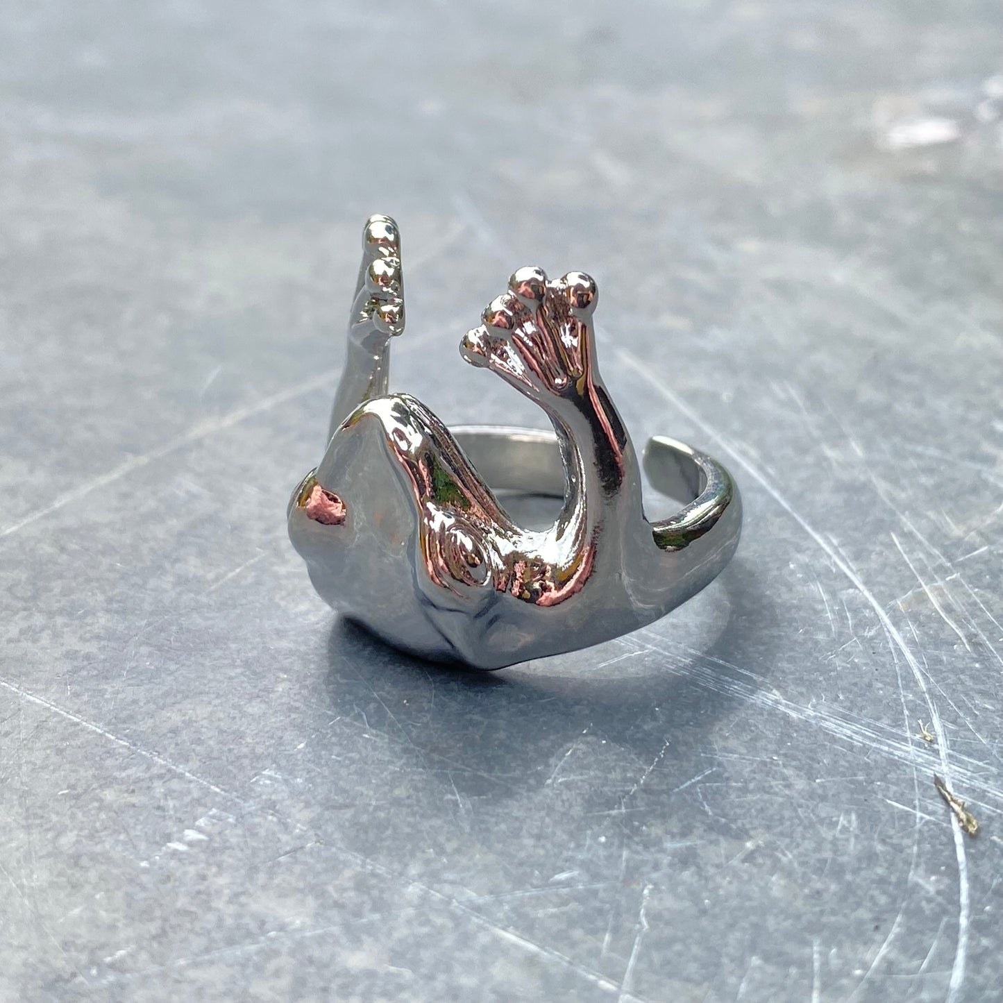 Adjustable Frog Ring Silver