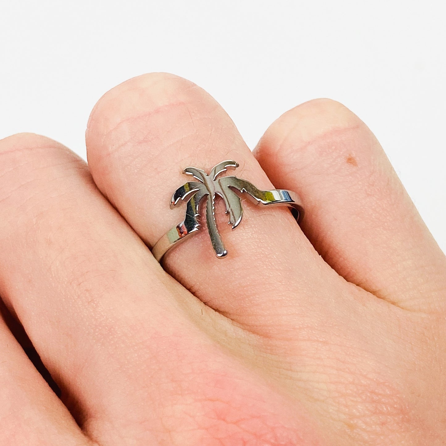 Vintage Retro Adjustable Palm Tree Ring Silver