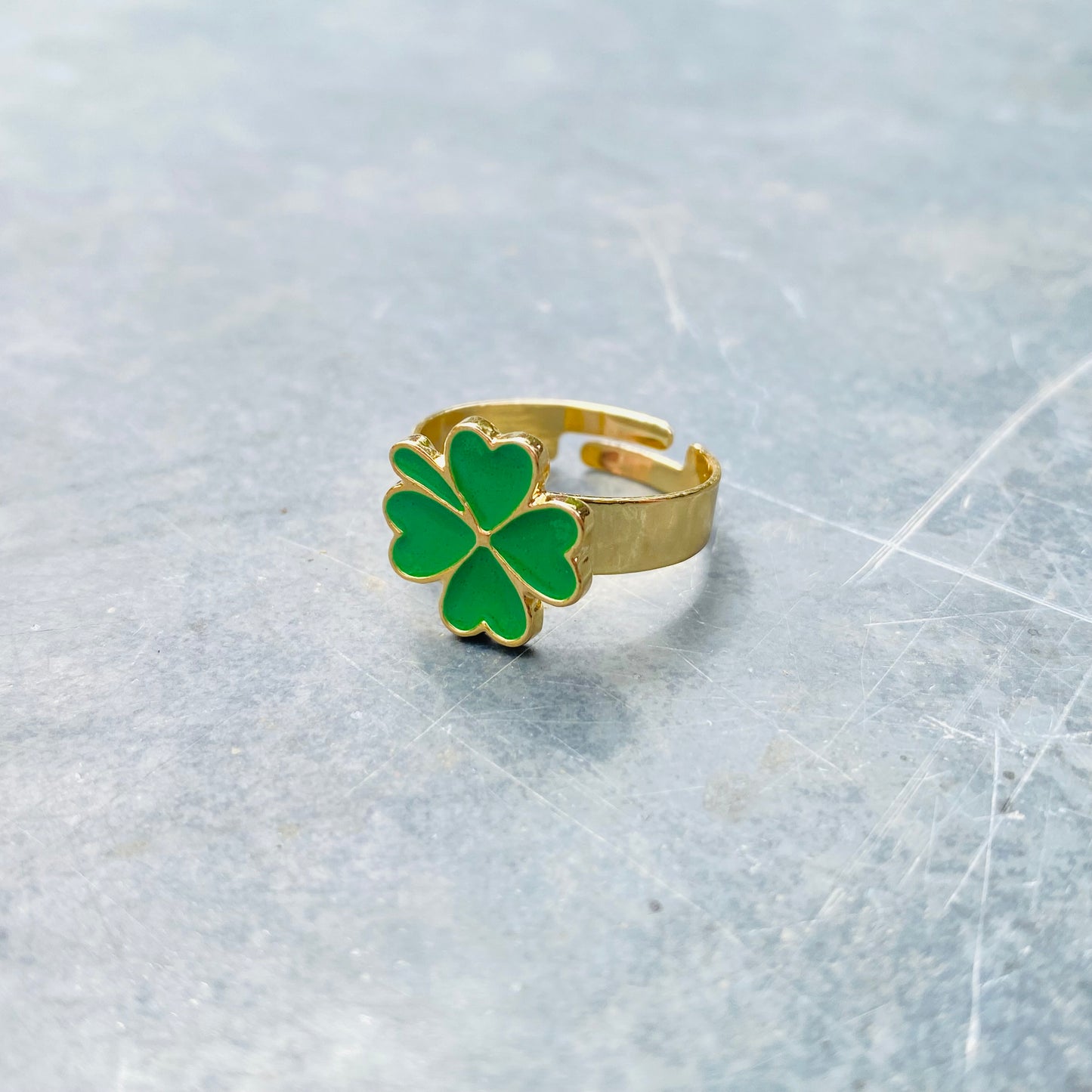 Adjustable Four Leaf Clover Ring Gold