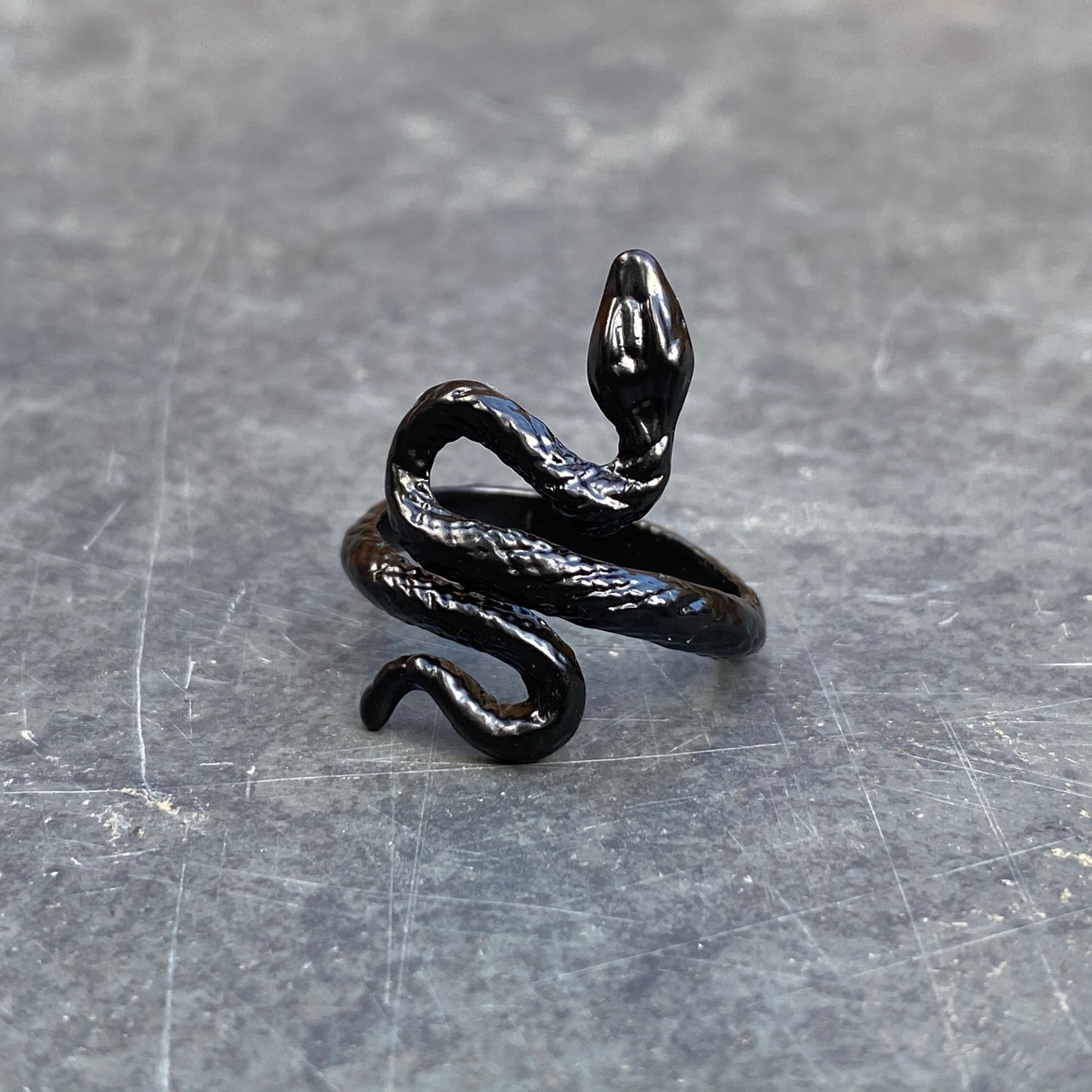 Adjustable Snake Signet Ring Black