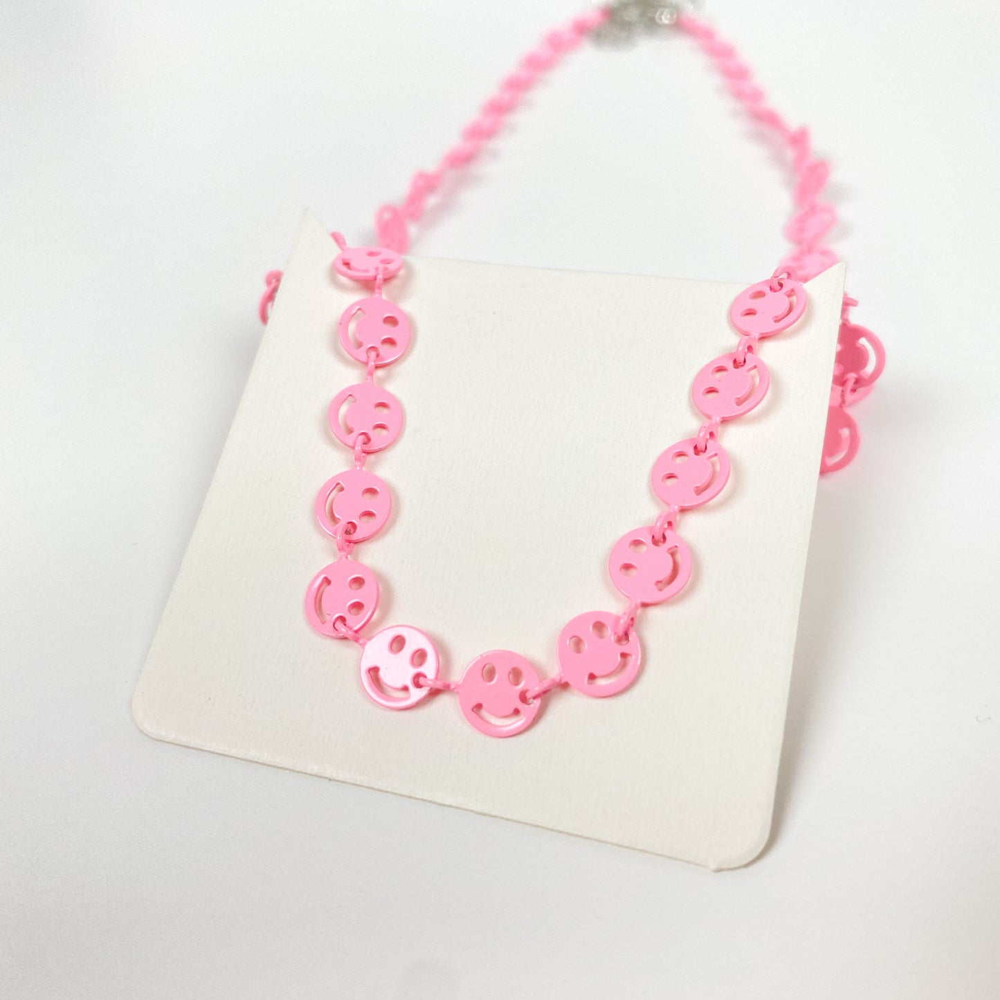 Vintage Retro Smiley Necklace Chain Pink