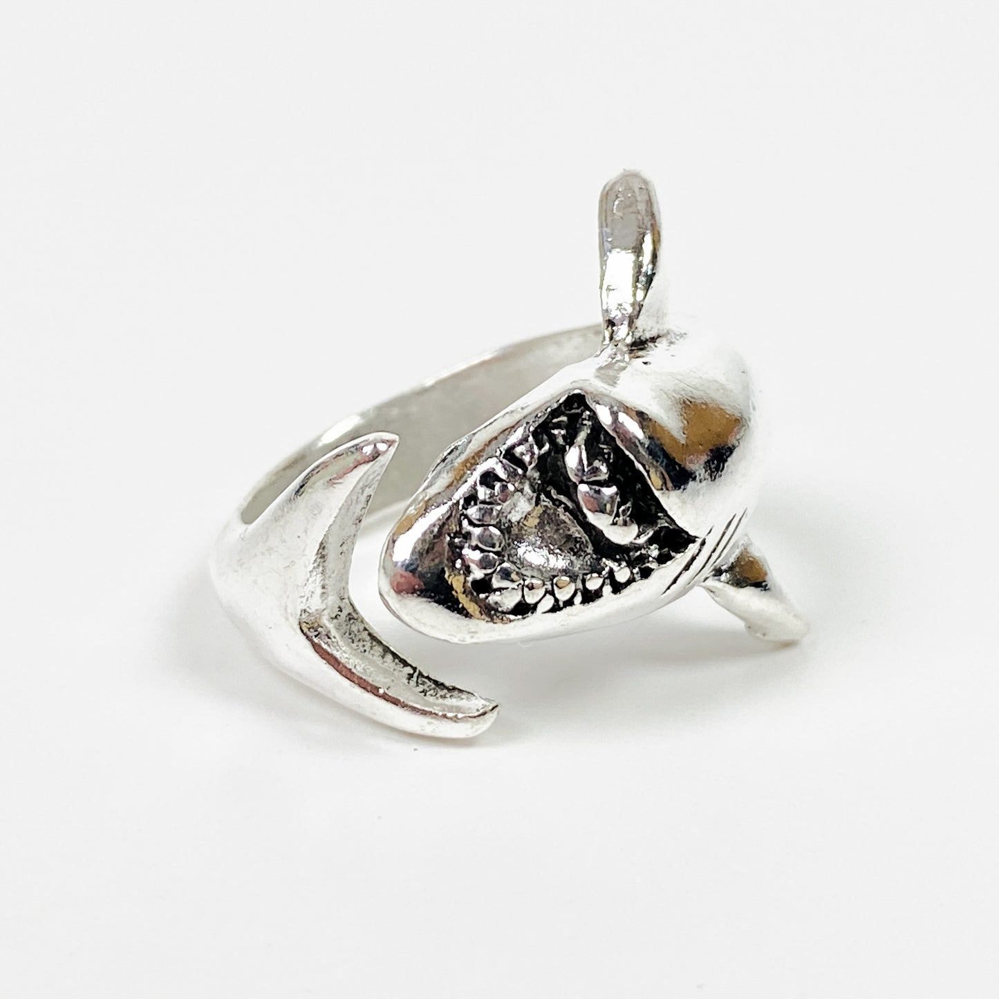 Vintage Retro Adjustable Shark Ring Silver