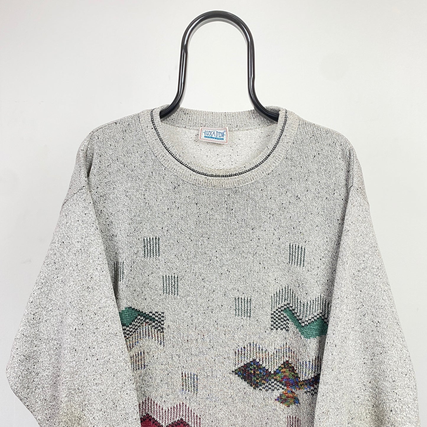 Retro Chunky Knit Sweatshirt Grey XL