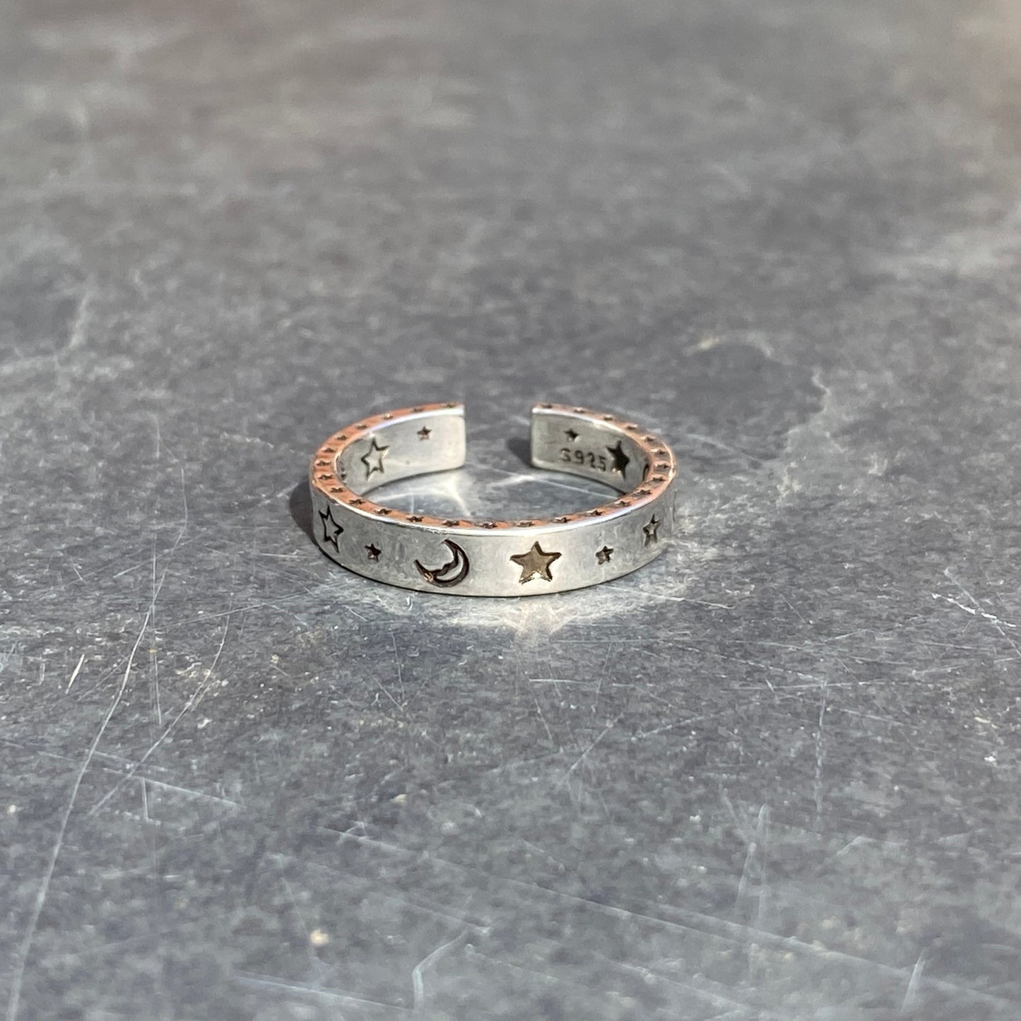 Adjustable Star & Moon Ring Silver