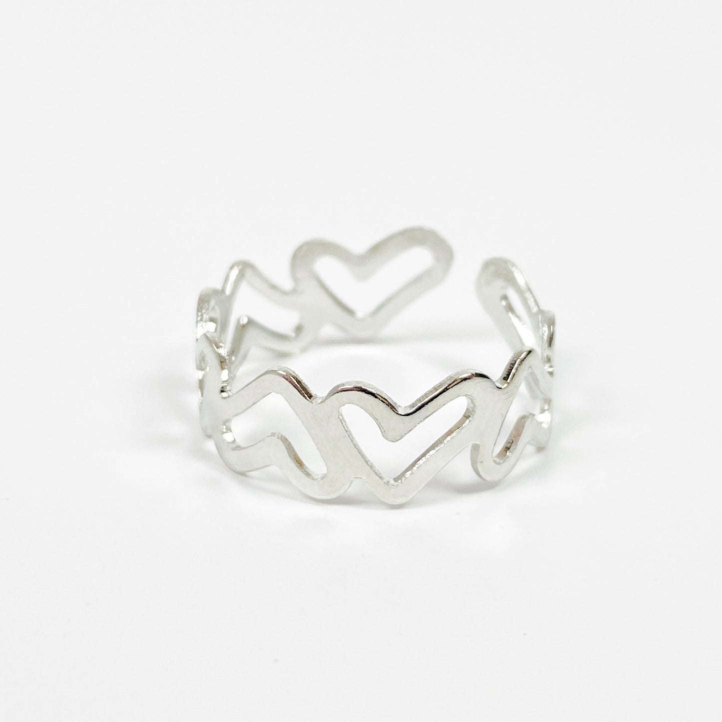 Vintage Retro Adjustable Heart Ring Silver