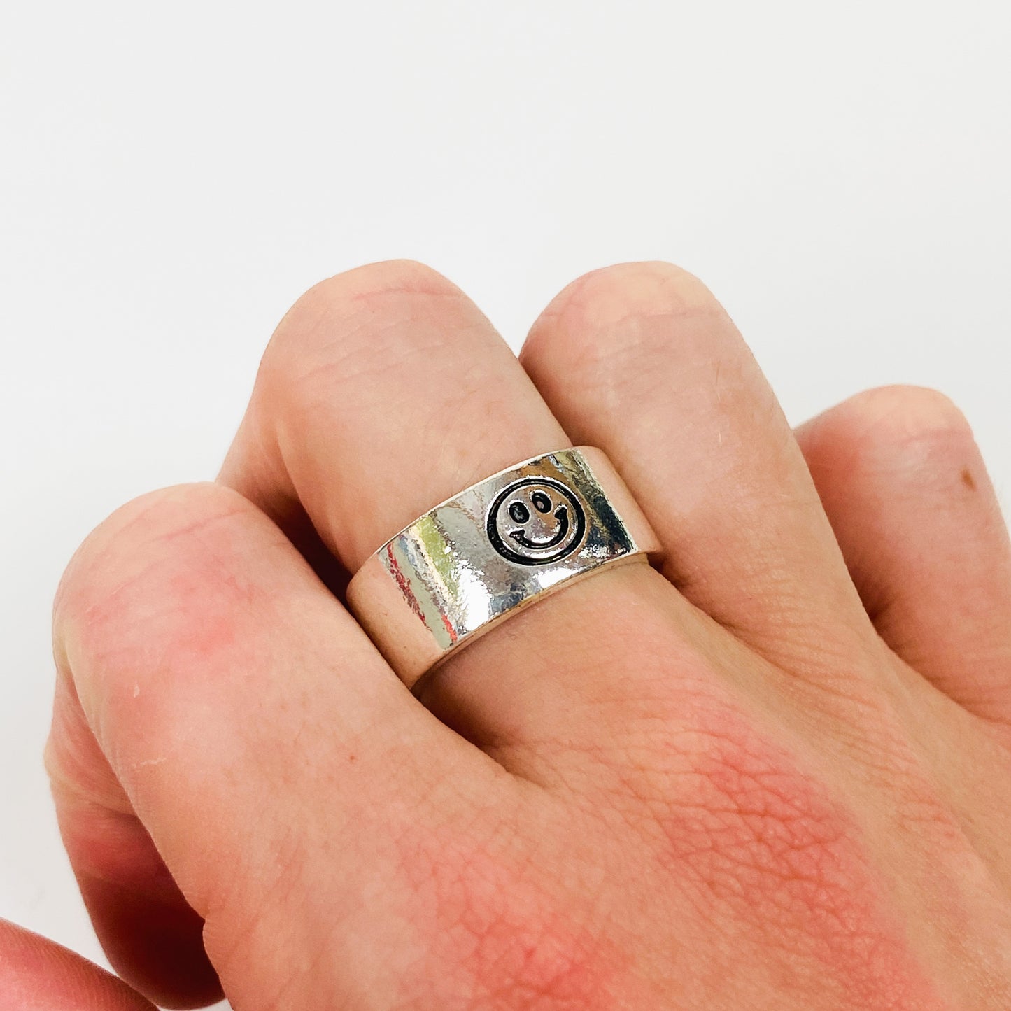 Vintage Retro Adjustable Smiley Ring Silver