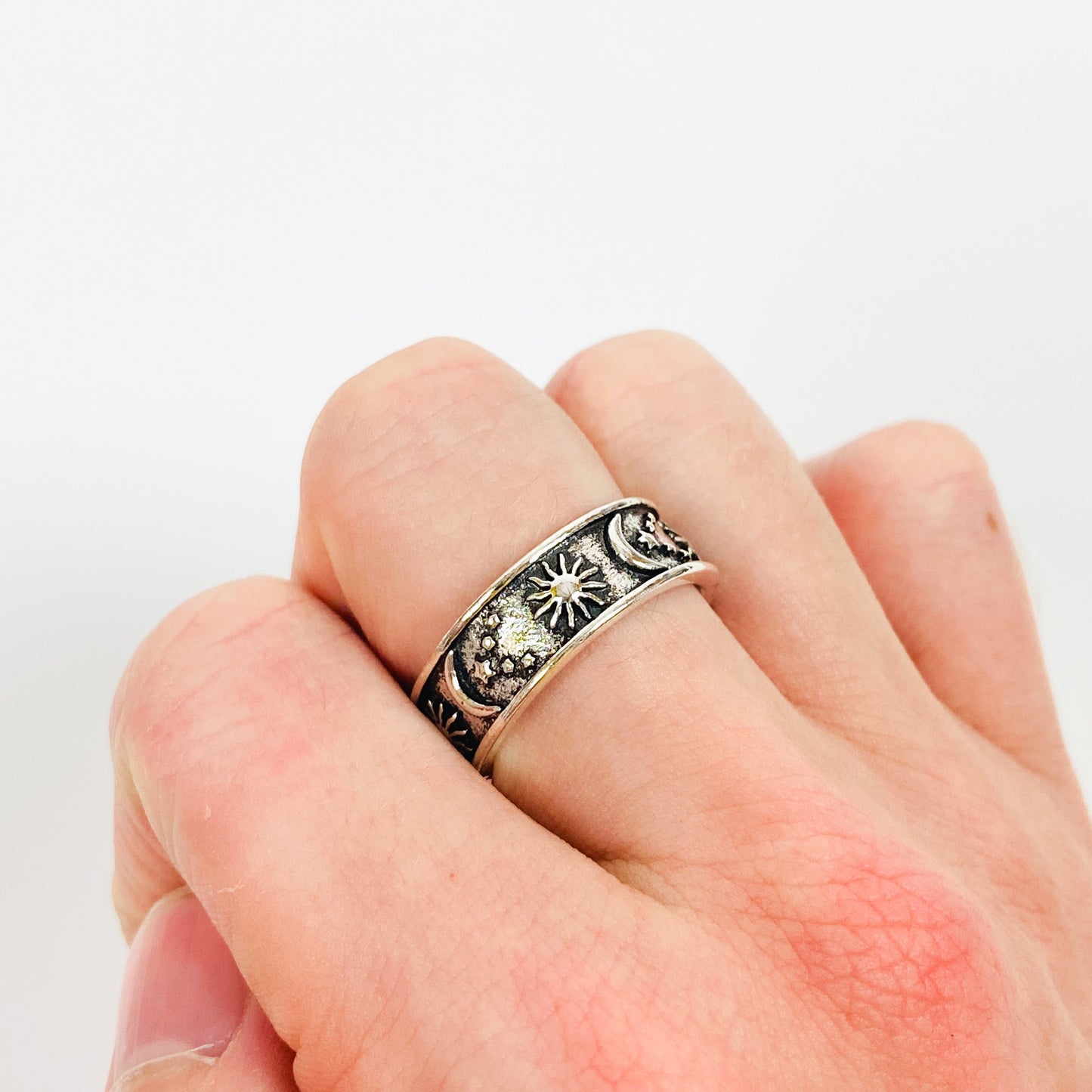 Vintage Retro Adjustable Moon Ring Silver