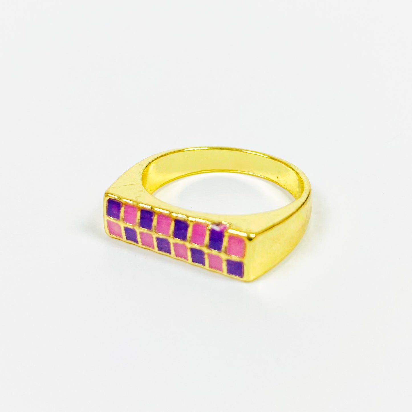 Vintage Block Signet Ring Gold Pink